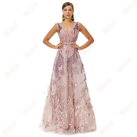 women's feather embroidery evening dress
